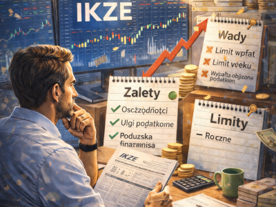 Inwestor siedzący przy biurku i analizujący konto IKZE