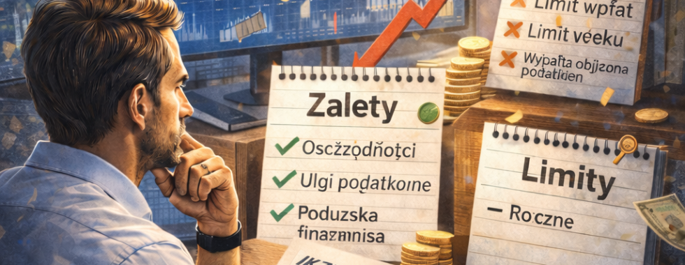 Inwestor siedzący przy biurku i analizujący konto IKZE