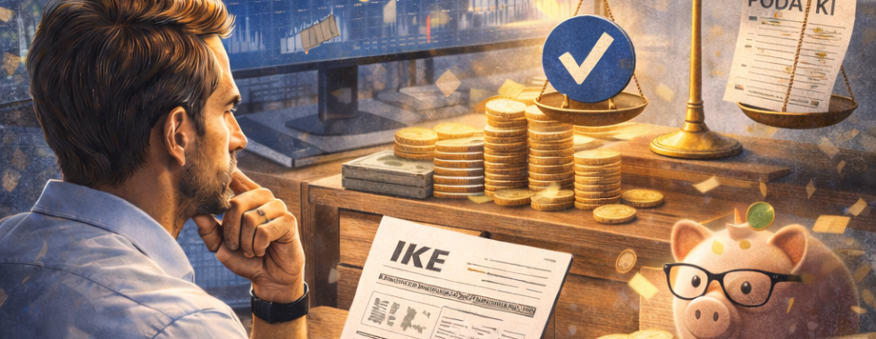 Inwestor siedzi przy biurku i analizuje warunki konta IKE